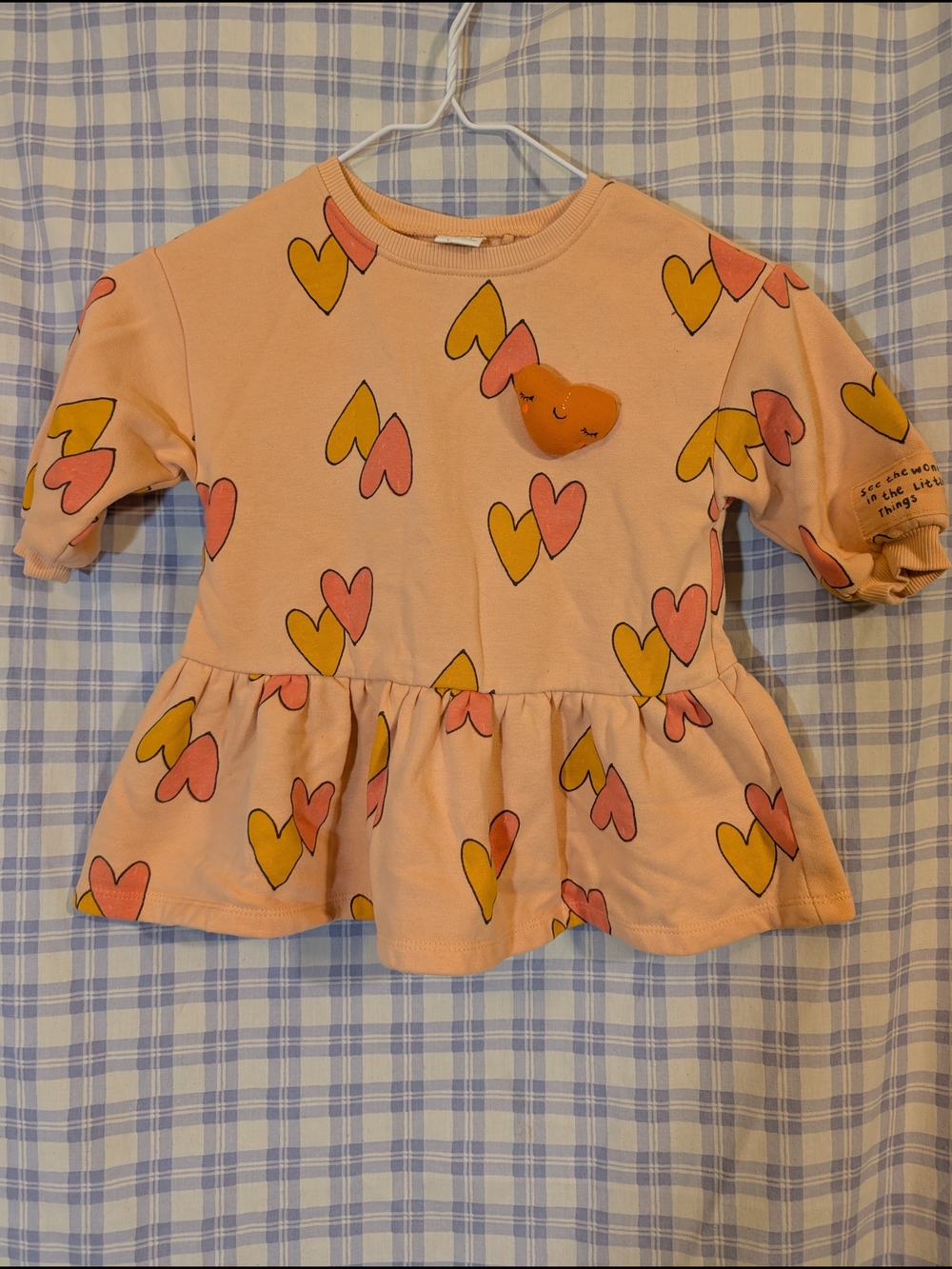 next Peach Peplum Sweatshirt Dress with Pink & Yellow Heart Print